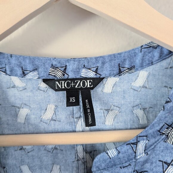 NIC+ZOE Women's Beach Chair Button Up Shirt with Band Collar and Peplum Waist XS - Picture 7 of 12
